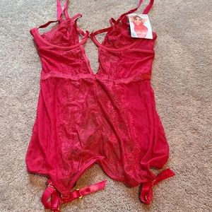 Mesh and lace chemise with garter straps